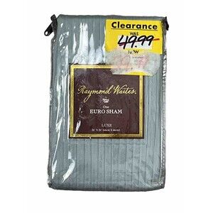 Raymond Waites Pillowcase Euro Sham Square Pillow Case Blue Pleated 100% Cotton‎